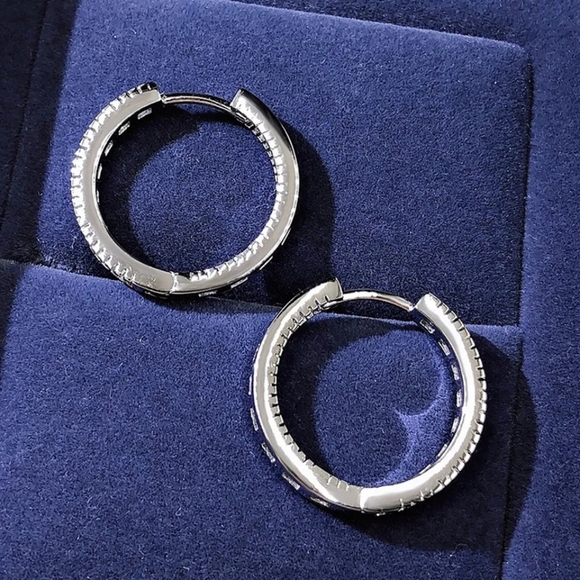 New Trendy Highest Quality Micro Paved CZ Sterling Silver Hoop Earrings - Picture 3 of 6